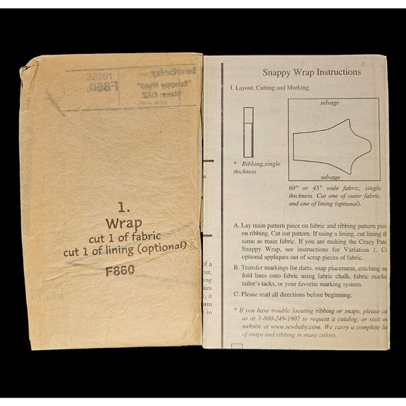 Sew Baby Pattern Snappy Wrap Swaddle Unisex Sizes Newborn 6 Months Uncut FF NOS - Picture 3 of 3
